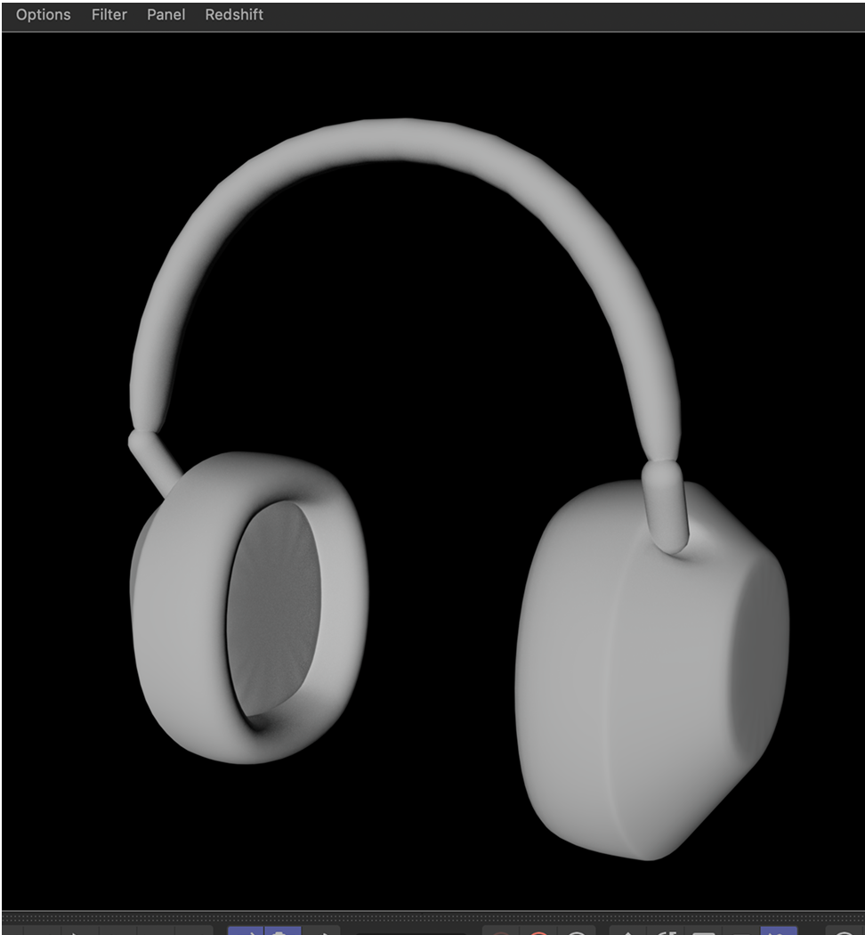 Image of headphones rendered on C4D. General shape was achieved however adjustments need to be made to thicken the arch.