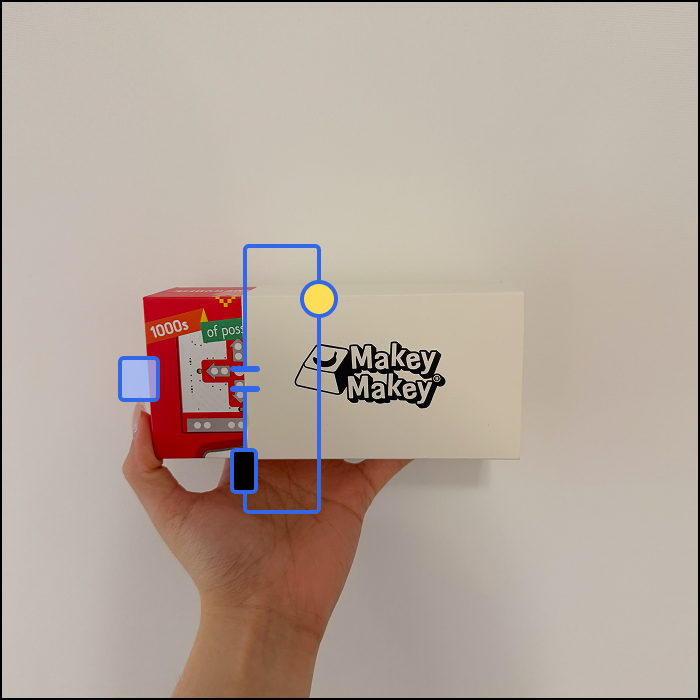 This is an example of an object based interaction, based on the makey-makey's sliding mechanism, the switch is open when the box is outside.