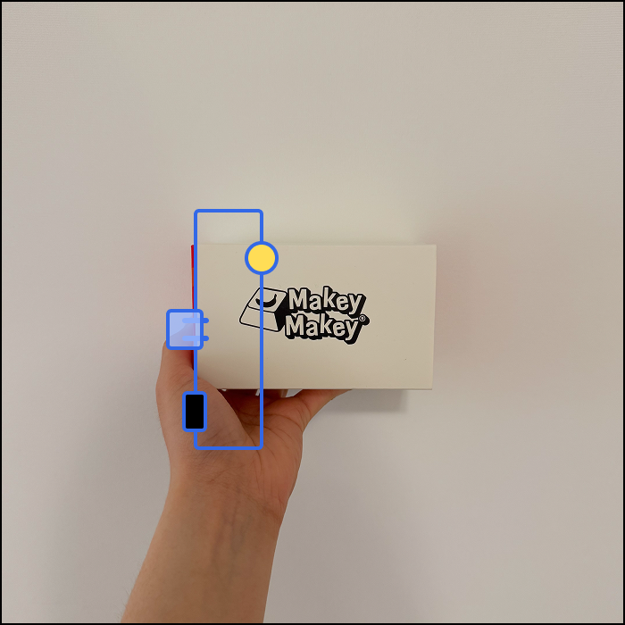 This is an example of an object based interaction, based on the makey-makey's sliding mechanism, the switch is closed when the box is slid in.