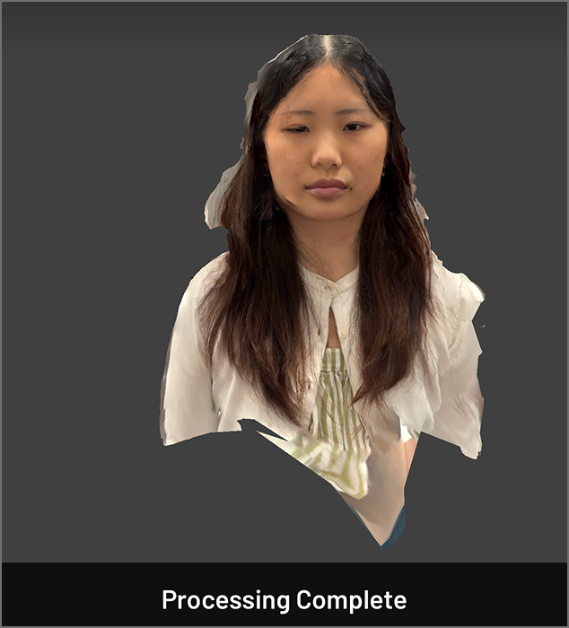 First attempt to scan my face by a classmate, due to excessive blinking my eyes weren't fully captured.