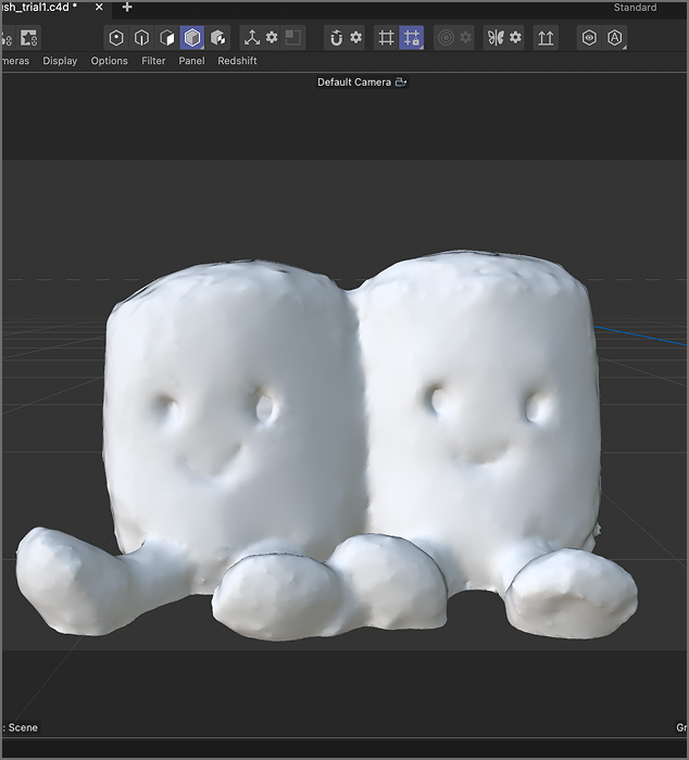 Image of final 3D model of the marshmallow object with sculpt tools used in Cinema4D