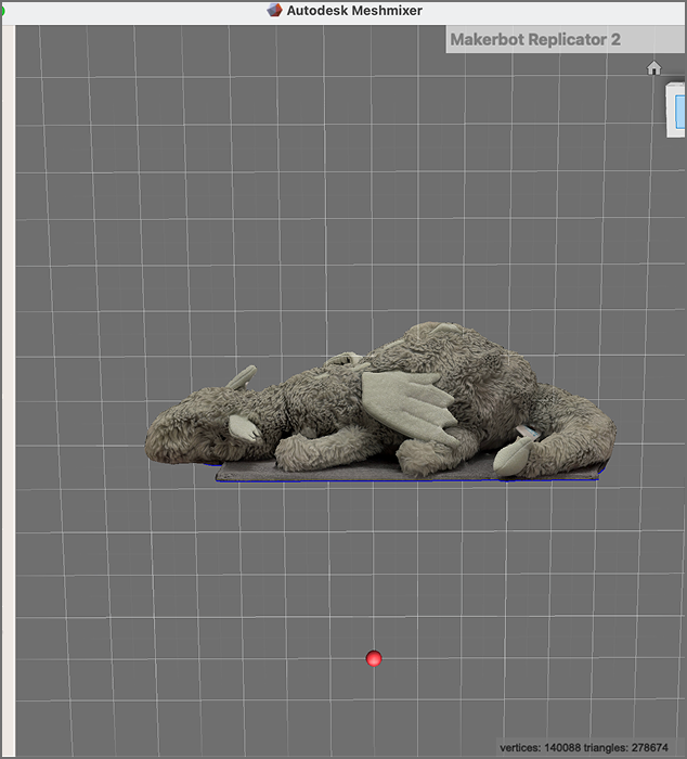 Image of 3D scan of dragon imported into meshmixer.